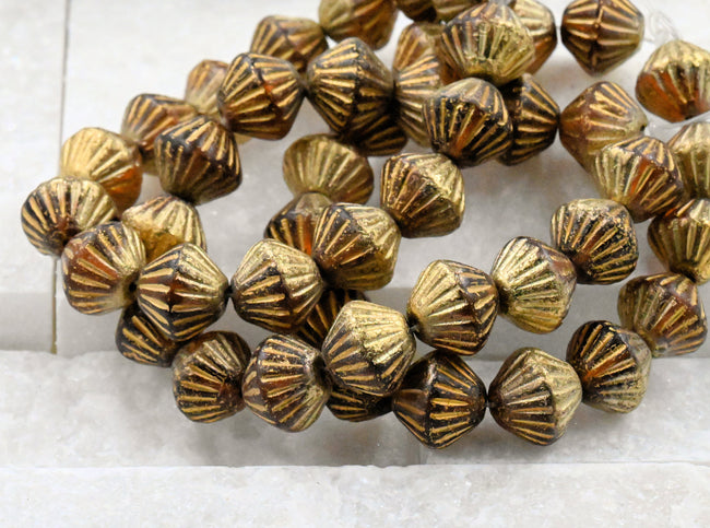 Fluted Bicone Metallic Gold Citrine Orange Shimmer Main Image