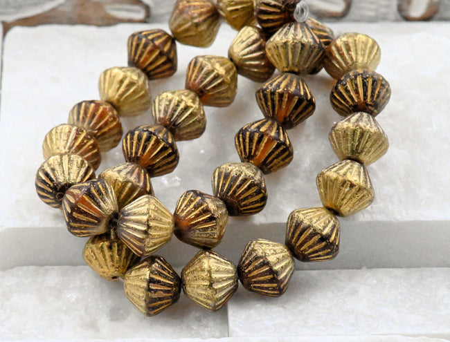 Fluted Bicone Metallic Gold Citrine Orange Shimmer Hover Image