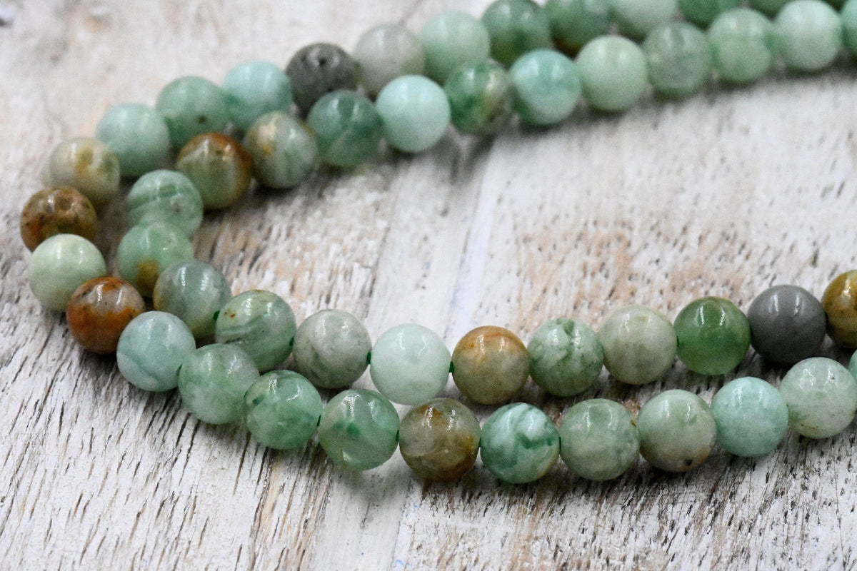 TWO STRANDS Green Kyalite Round Beads