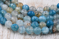 8mm Dragon Veins Agate FACETED Round Beads in Teal Blue -15 inch strand