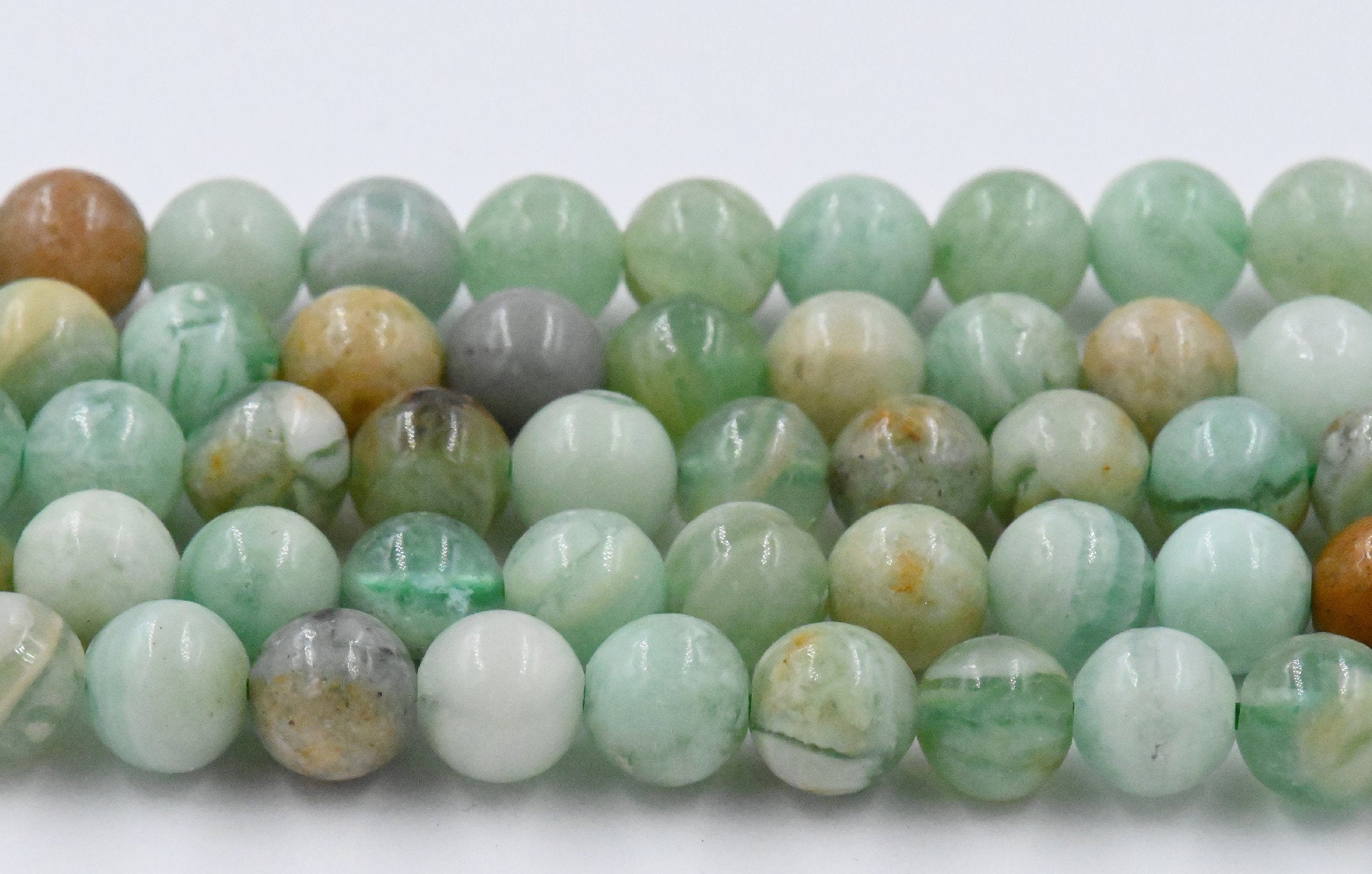 TWO STRANDS Green Kyalite Round Beads