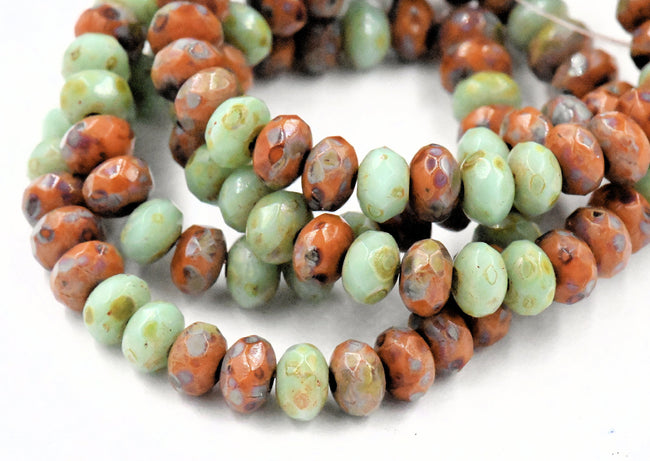 3x5mm Rondelle Picasso Terra cotta Brown and Sage Green Main Image