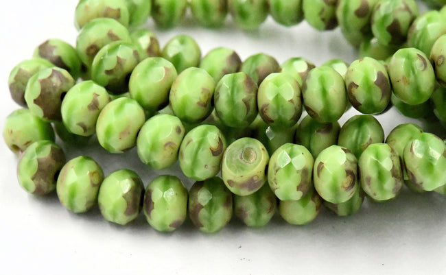 5x7mm Rondelle Picasso Pistachio Green and Pecan Brown Hover Image