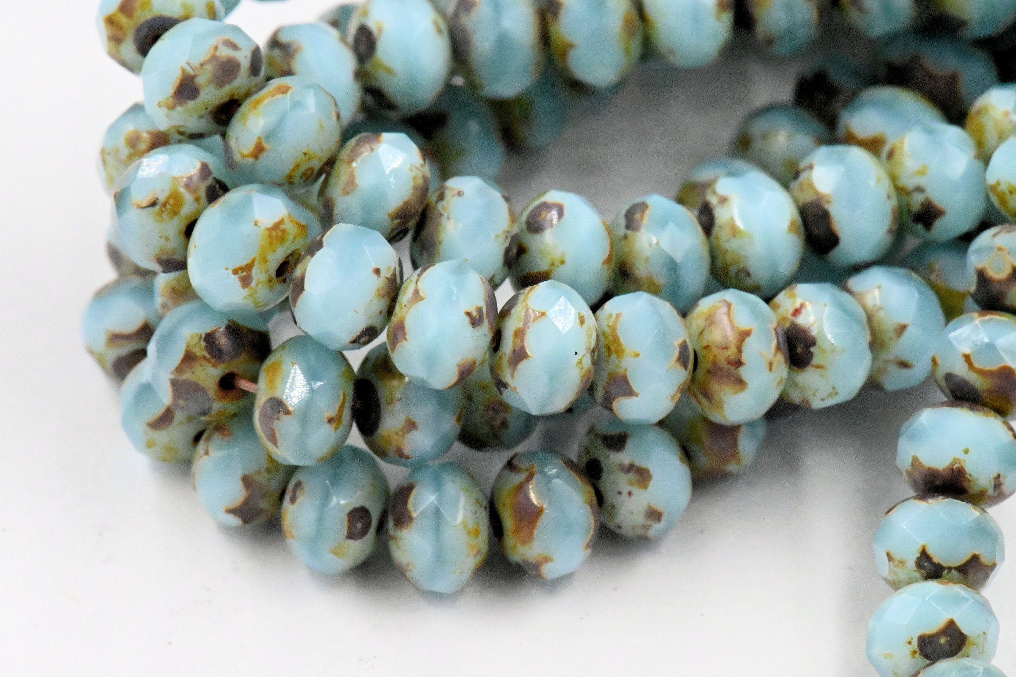 5x7mm Rondelle Picasso Puddle Blue and Pecan Brown