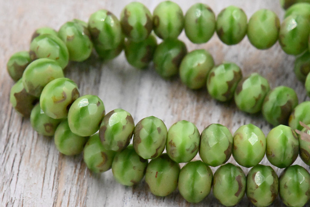 5x7mm Rondelle Picasso Pistachio Green and Pecan Brown