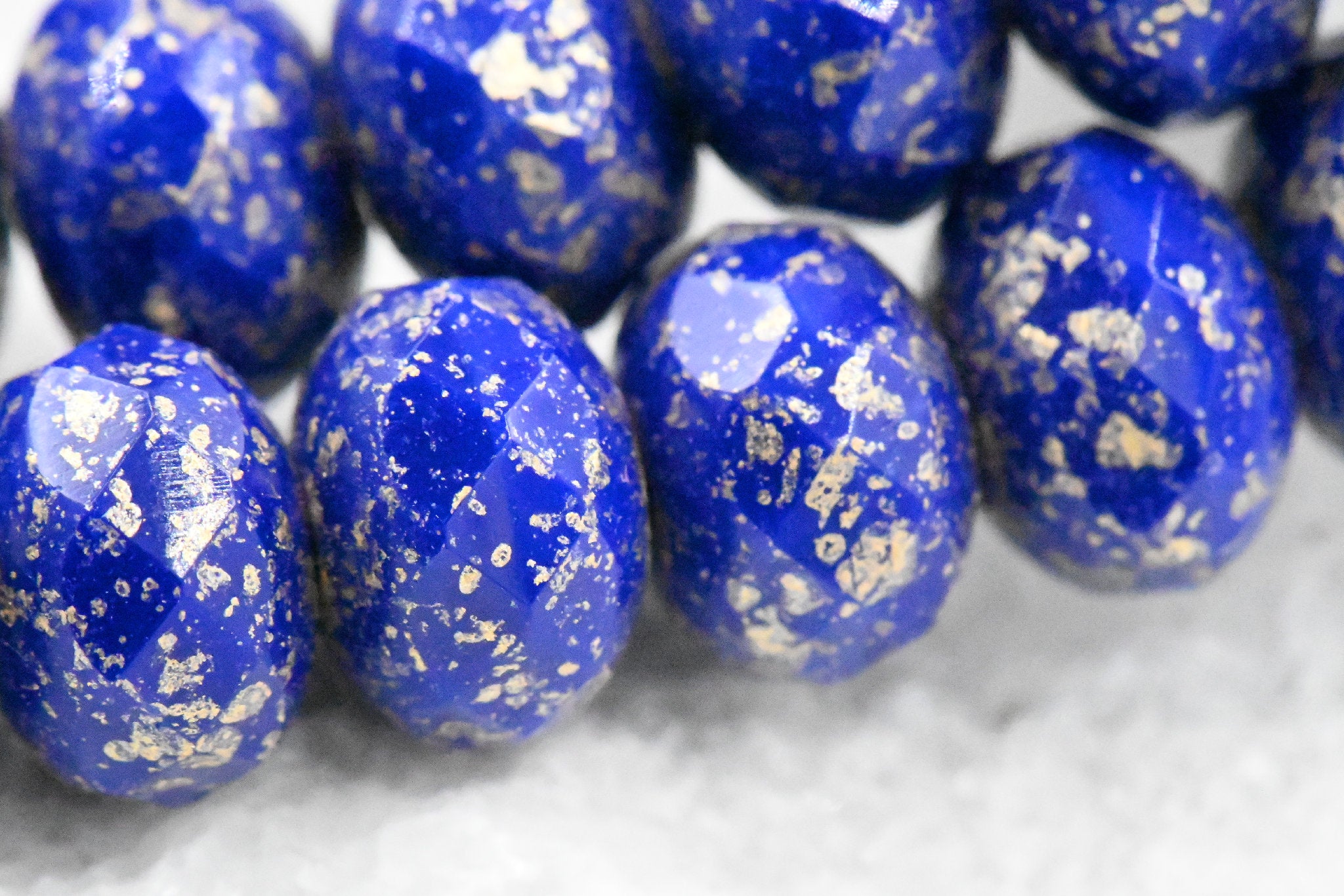 Galaxy Blue Rondelle Light Gold Finish Czech Rondelle 25pc 6x8mm Faceted