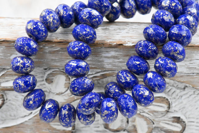 Galaxy Blue Rondelle Light Gold Finish Czech Rondelle 25pc 6x8mm Faceted Main Image