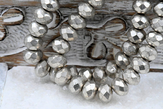 Antique Silver Rondelle Gray Metallic Finish 25pc 6x8mm Faceted Hover Image