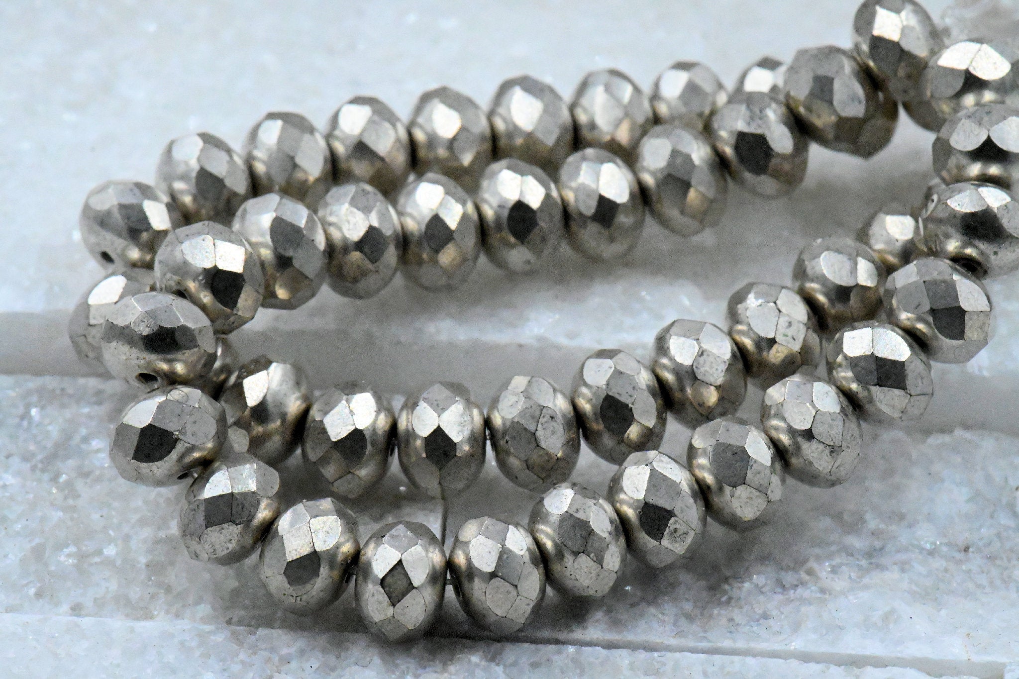 Antique Silver Rondelle Gray Metallic Finish 25pc 6x8mm Faceted