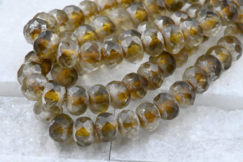 Gray Topaz Rondelle Light Silver Finish 25pc 6x8mm Faceted