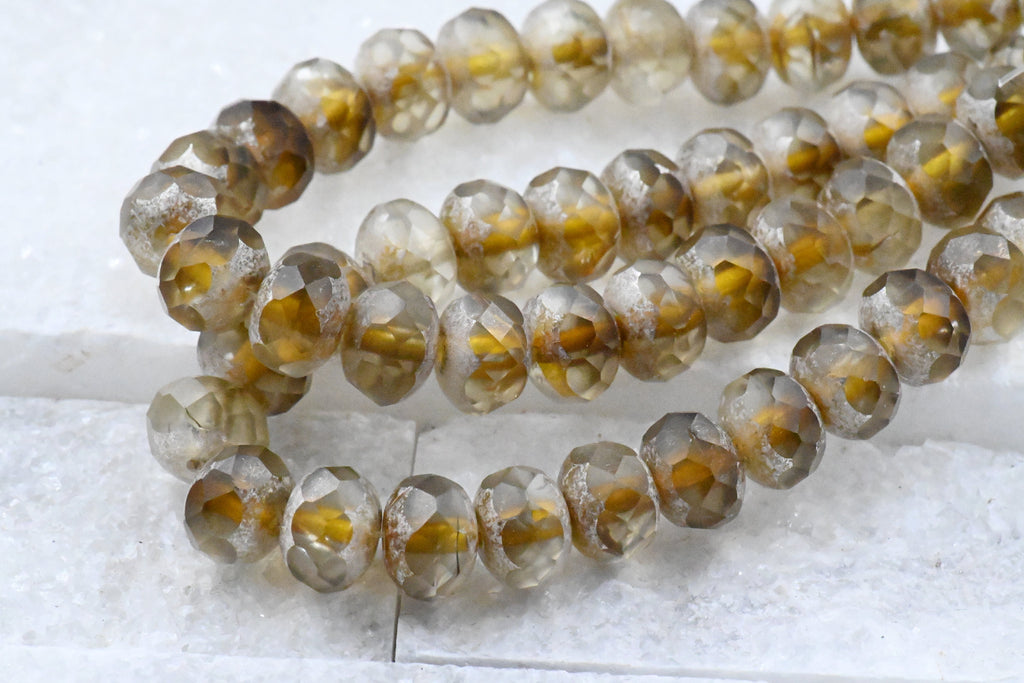 Gray Topaz Rondelle Light Silver Finish 25pc 6x8mm Faceted
