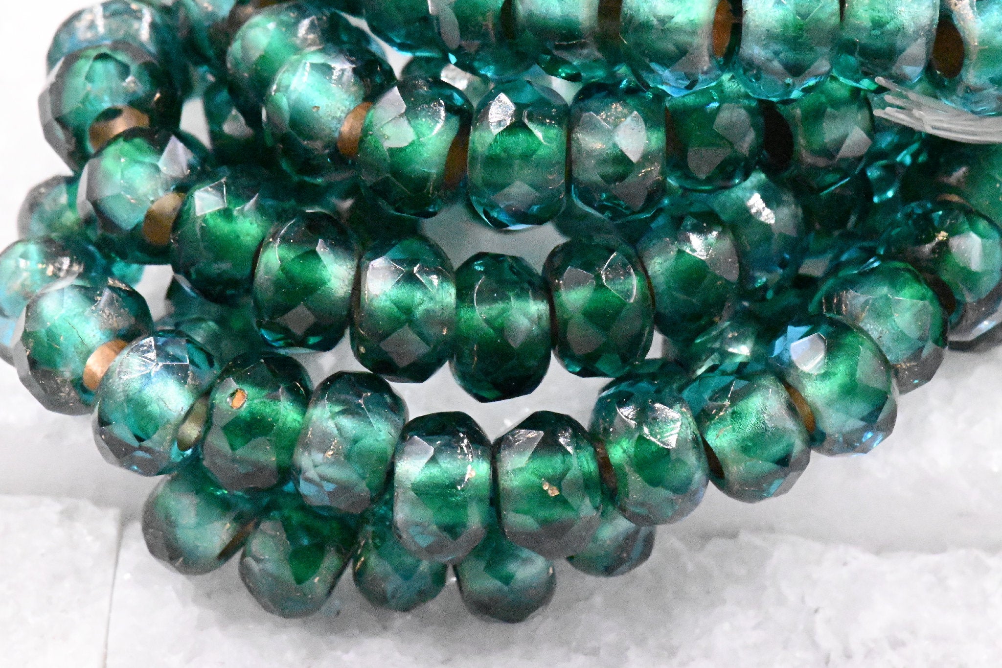 Emerald Green Rondelle Large 3mm Copper Teal FinishnHole 25pc 6x9mm Faceted