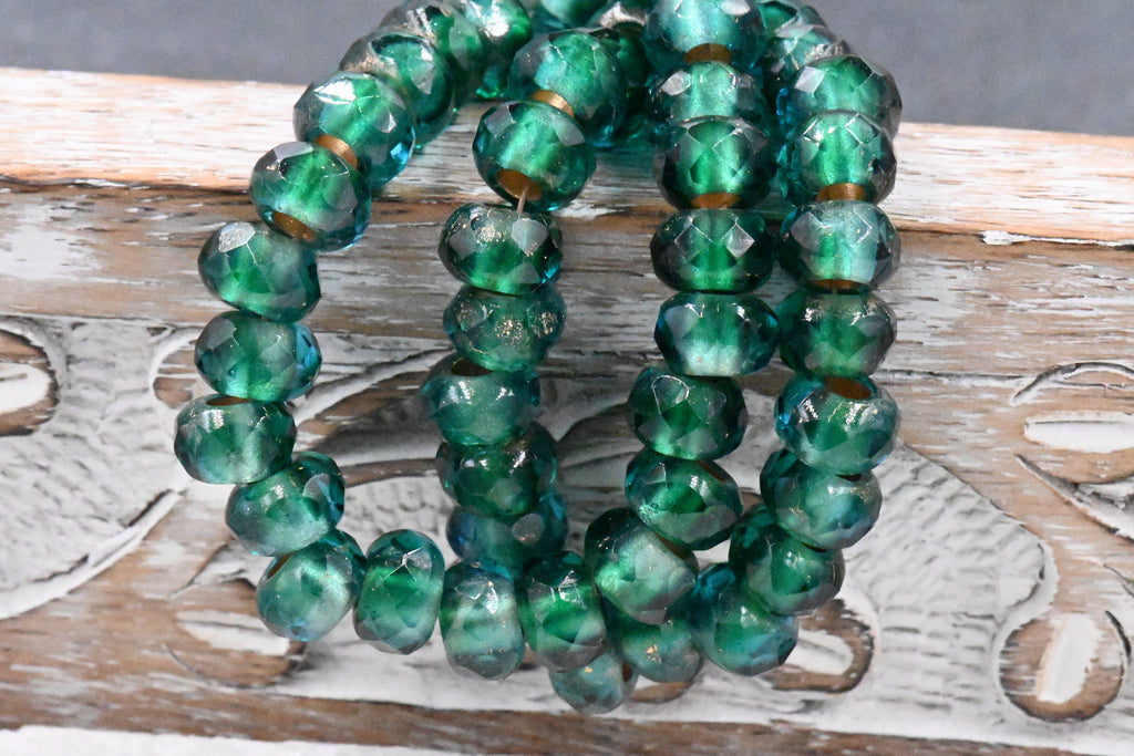 Emerald Green Rondelle Large 3mm Copper Teal FinishnHole 25pc 6x9mm Faceted
