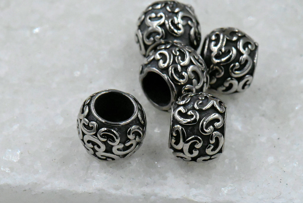 Stainless Steel Large Hole Beads. 2pc