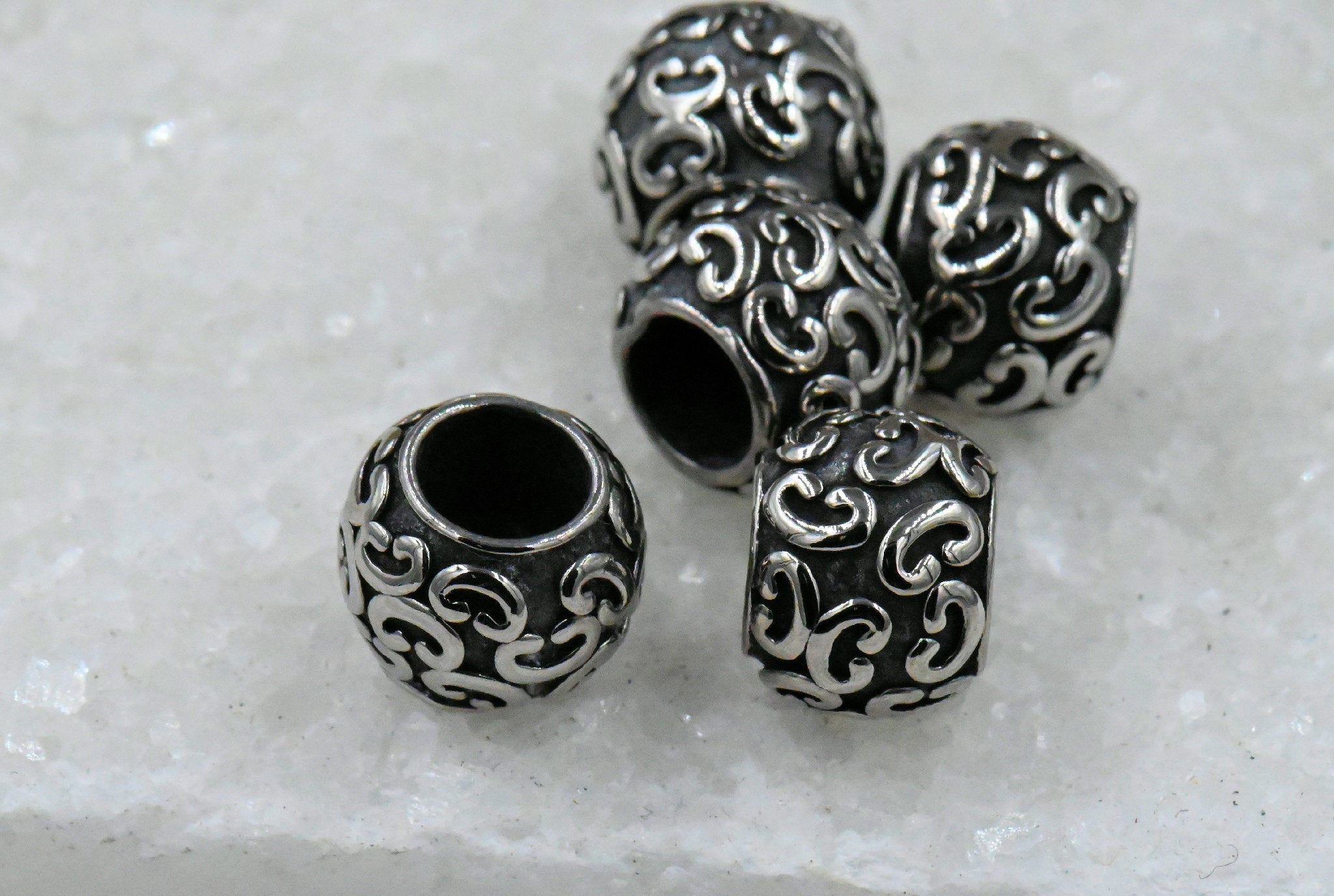 Stainless Steel Large Hole Beads. 2pc