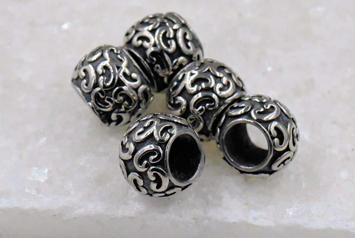 Stainless Steel Large Hole Beads. 2pc