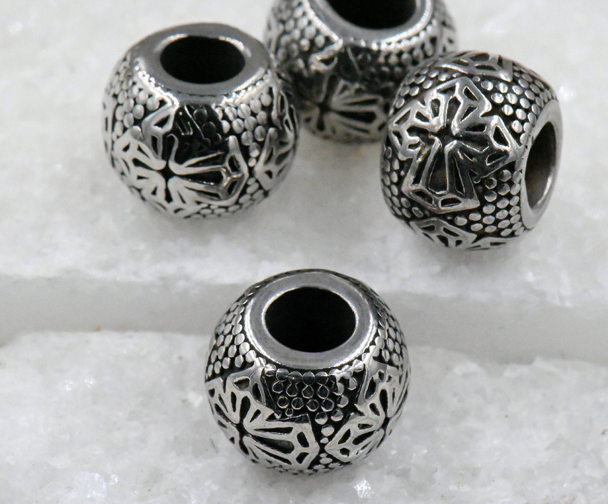 Chunky Stainless Steel Large Hole Beads. 2pc
