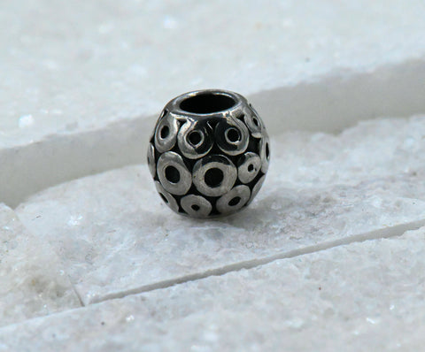 Circle Pattern Stainless Steel Large Hole Beads. 1pc