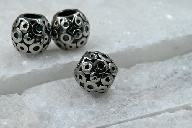 Circle Pattern Stainless Steel Large Hole Beads. 1pc Hover Image