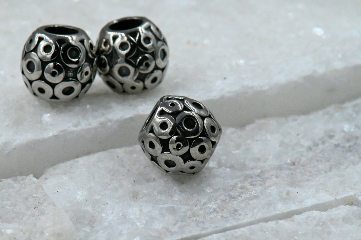 Circle Pattern Stainless Steel Large Hole Beads. 1pc