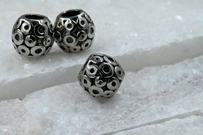 Circle Pattern 2pc Stainless Steel Large Hole Beads Main Image