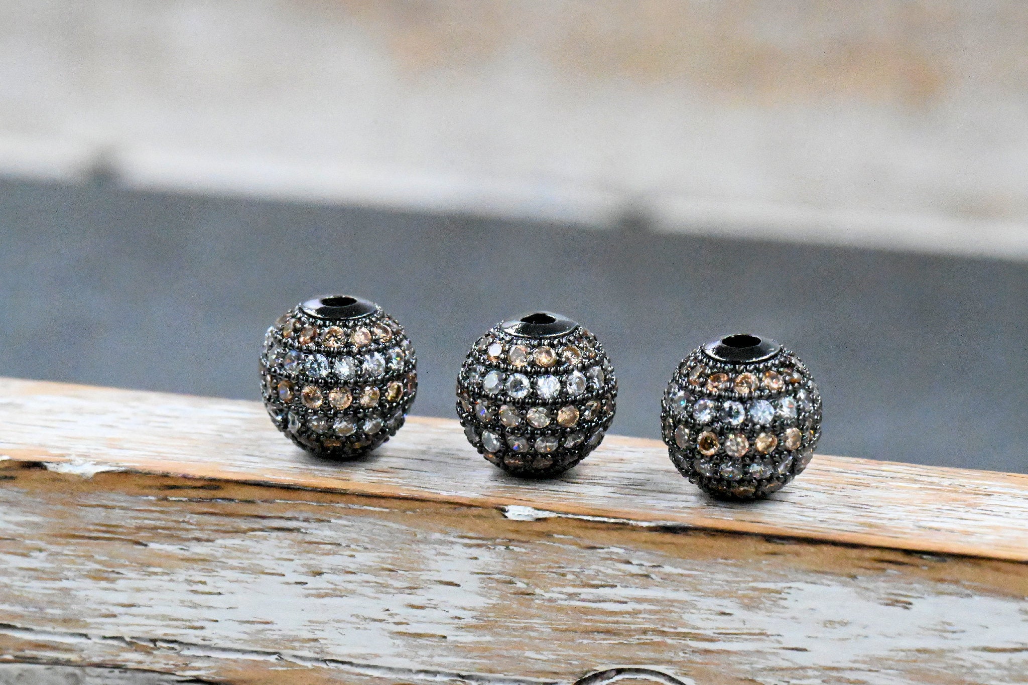 Topaz and Clear Crystal Platinum Cubic Zirconia Beads, 10mm Round