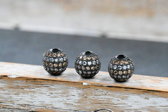 Topaz and Clear Crystal Platinum Cubic Zirconia Beads, 10mm Round Main Image