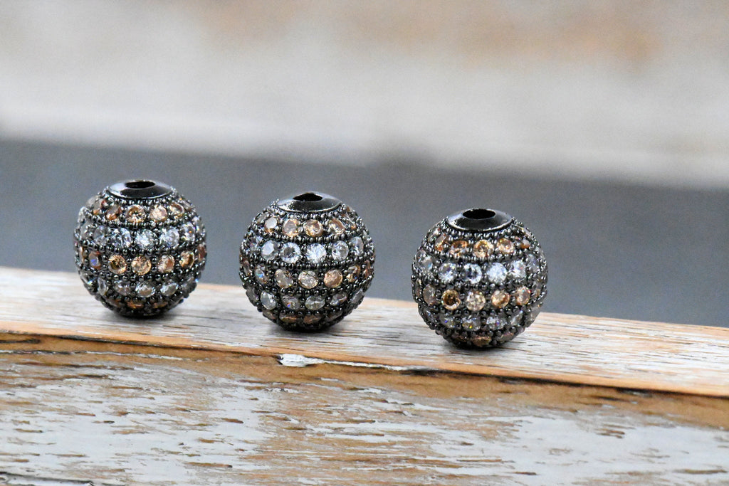 Topaz and Clear Crystal Platinum Cubic Zirconia Beads, 10mm Round