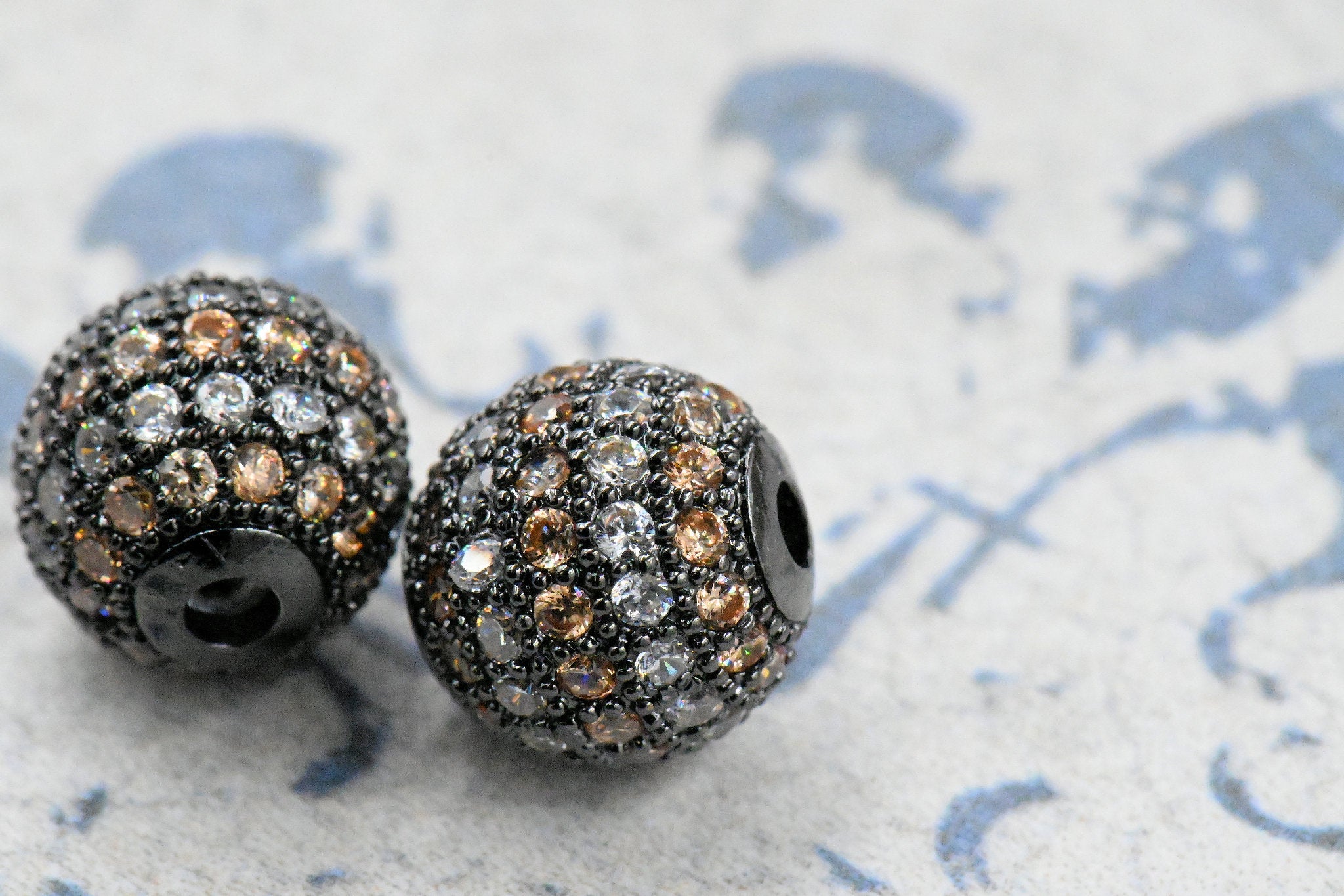 Topaz and Clear Crystal Platinum Cubic Zirconia Beads, 10mm Round