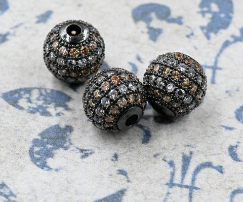 Topaz and Clear Crystal Platinum Cubic Zirconia Beads, 10mm Round