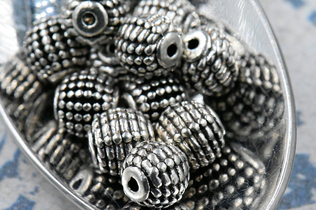 Antique Silver 9mm Beaded Round Beads, 50pc