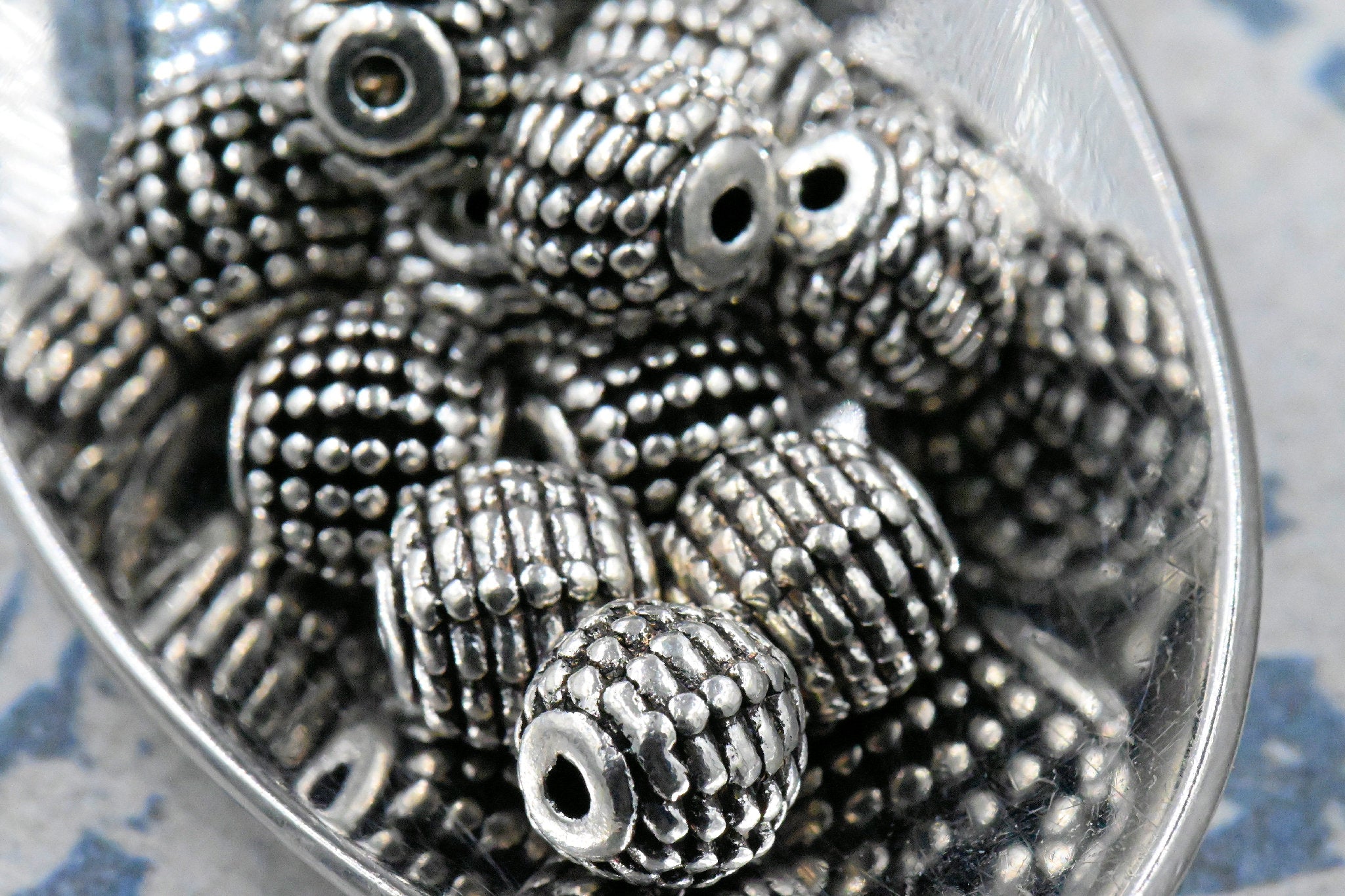 Antique Silver 9mm Beaded Round Beads, 50pc