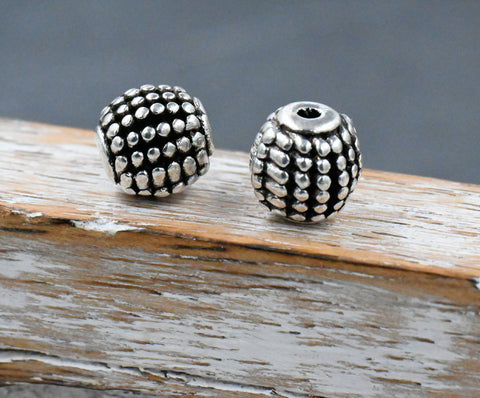 Antique Silver 9mm Beaded Round Beads, 25pc