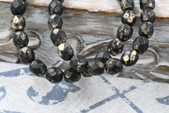 Black 6mm Faceted Czech, 25pc Gold Flake Finish