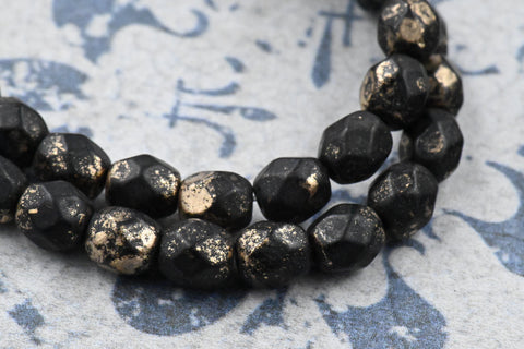 Black 6mm Faceted Czech, 50pc Gold Flake Finish