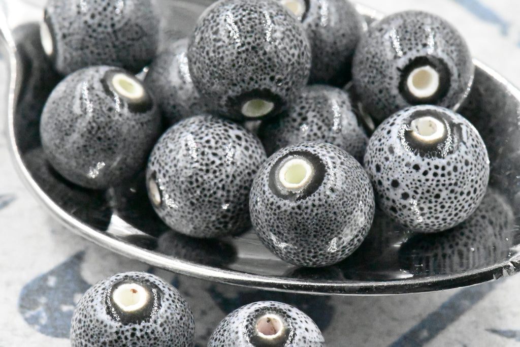 Gray Glazed Porcelain, Bohemian look 10mm round bead -25