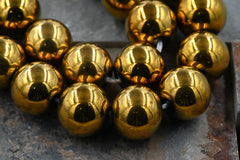 TWO STRANDS Antique Gold Hematite 4mm, 6mm, 8mm, 10mm, 12mm Round Beads -Full Strand