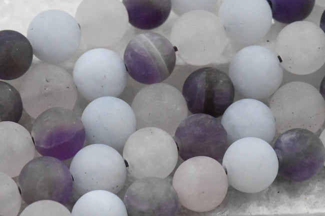 Matte Aquamarine Amethyst and Rose Quartz Mixed Beads Strands, 6mm, 8mm, 10mm, 12mm, Full Strand Hover Image