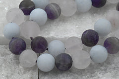Matte Aquamarine Amethyst and Rose Quartz Mixed Beads Strands, 6mm, 8mm, 10mm, 12mm, Full Strand