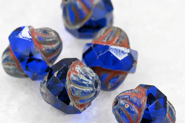 Czech Glass Beads - Picasso Beads - Turbine Beads - Fire Polished Beads - Sapphire Blue - 11x10mm - 10pcs Main Image
