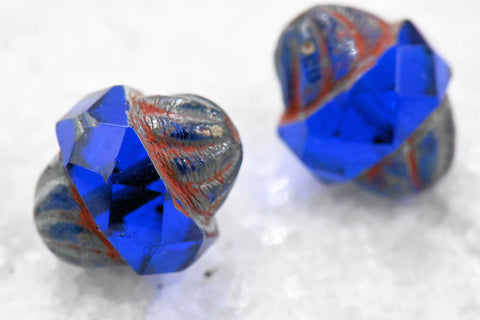 20pc Czech Glass Beads - Picasso Beads - Turbine Beads - Fire Polished Beads - Sapphire Blue - 11x10mm