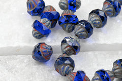 20pc Czech Glass Beads - Picasso Beads - Turbine Beads - Fire Polished Beads - Sapphire Blue - 11x10mm