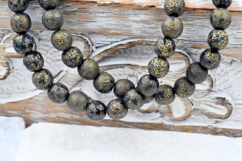 Black 6mm Round 30pc Gold Wash with Etched Finish