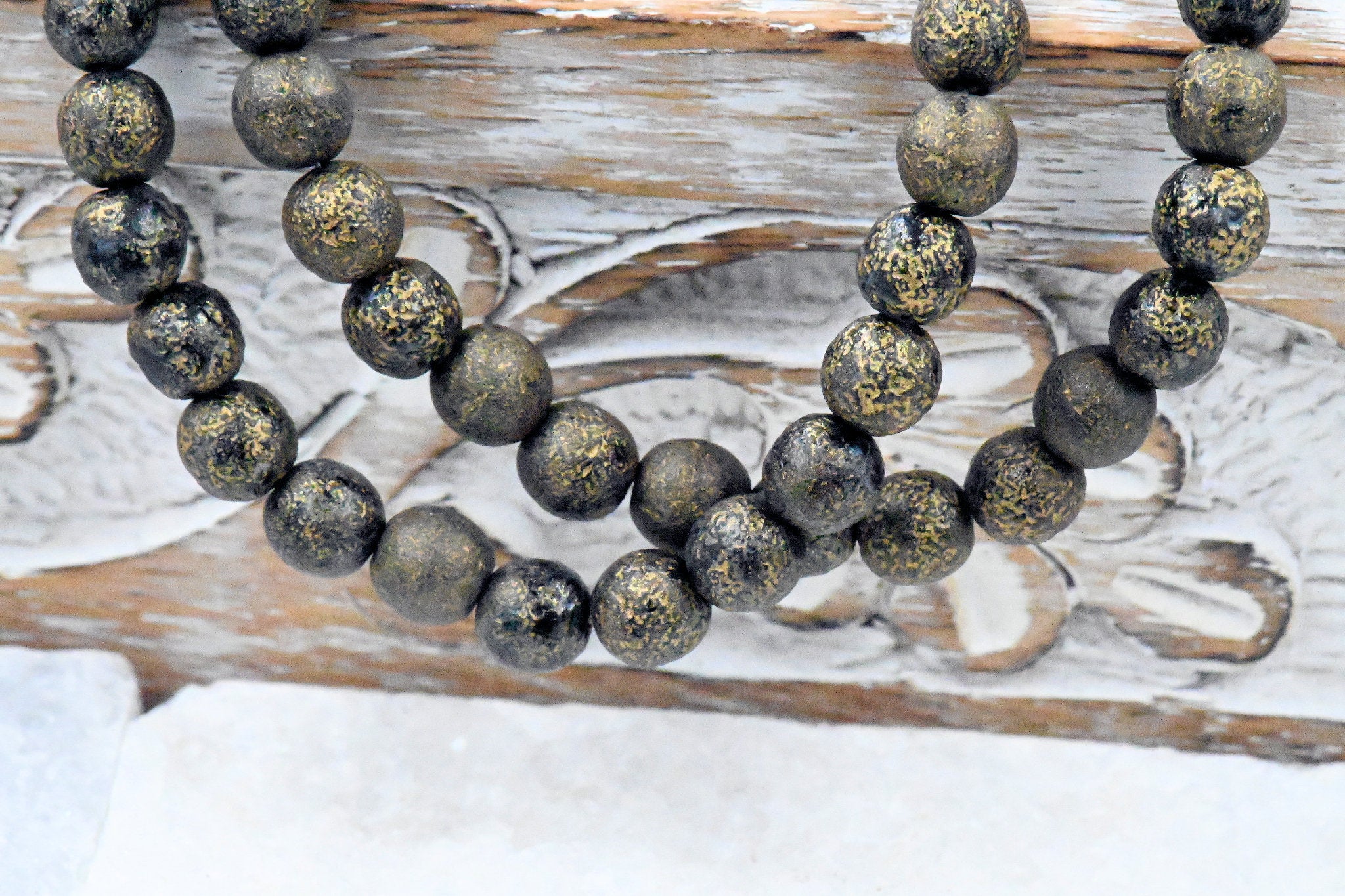 Black 6mm Round 30pc Gold Wash with Etched Finish