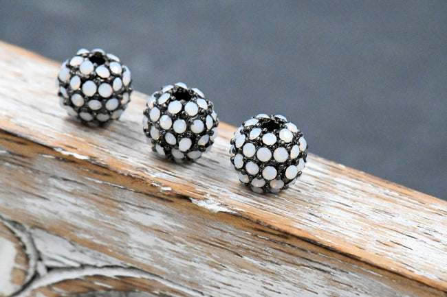 White Opal Micro Pave Cubic Zirconia Beads,1pc Gunmetal 8mm Hover Image