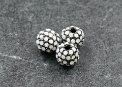 White Opal Micro Pave Cubic Zirconia Beads, 2pc Gunmetal 8mm