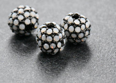 White Opal Micro Pave Cubic Zirconia Beads,1pc Gunmetal 8mm