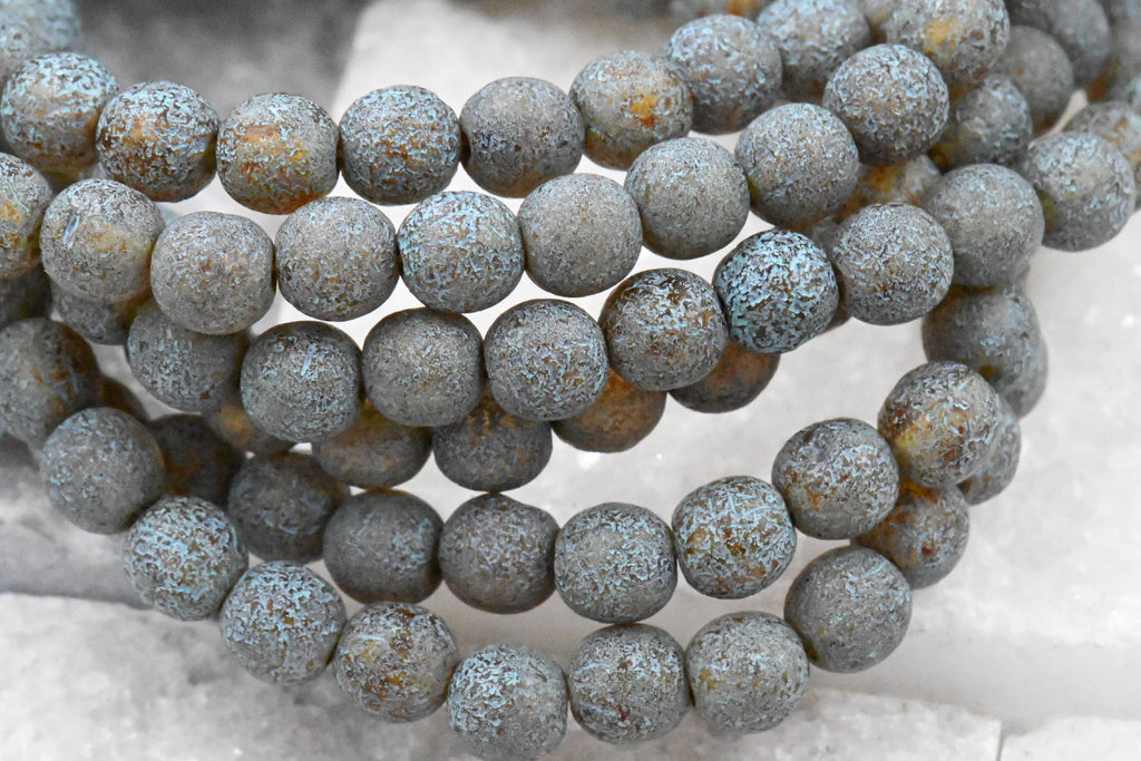 Topaz Picasso 6mm Round 30pc Aegean Teal Wash with Etched Finish