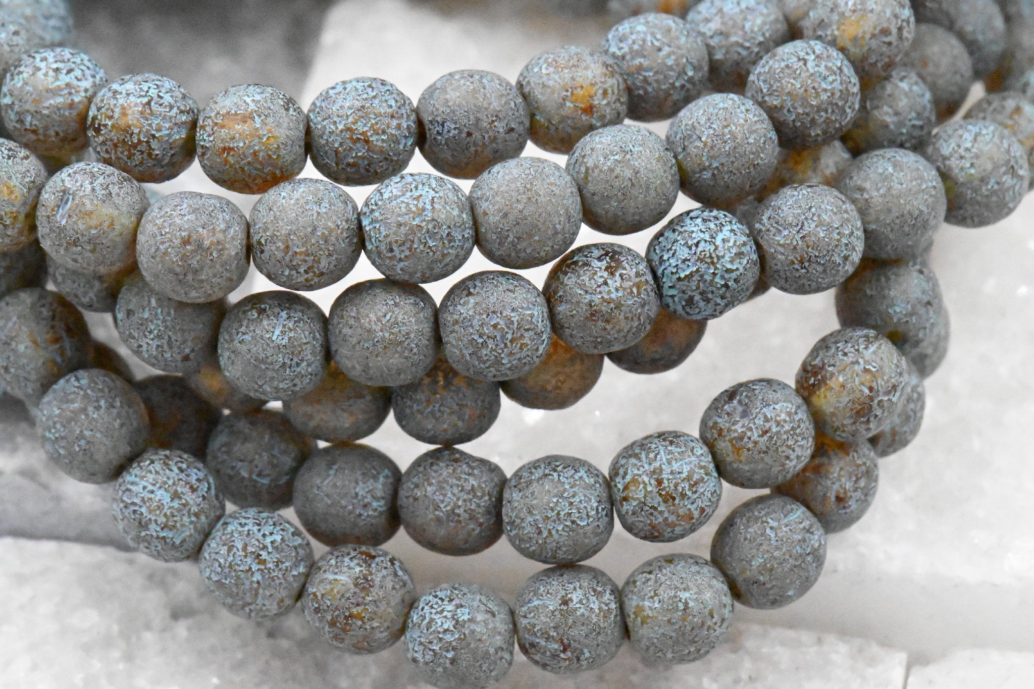 Topaz Picasso 6mm Round 30pc Aegean Teal Wash with Etched Finish