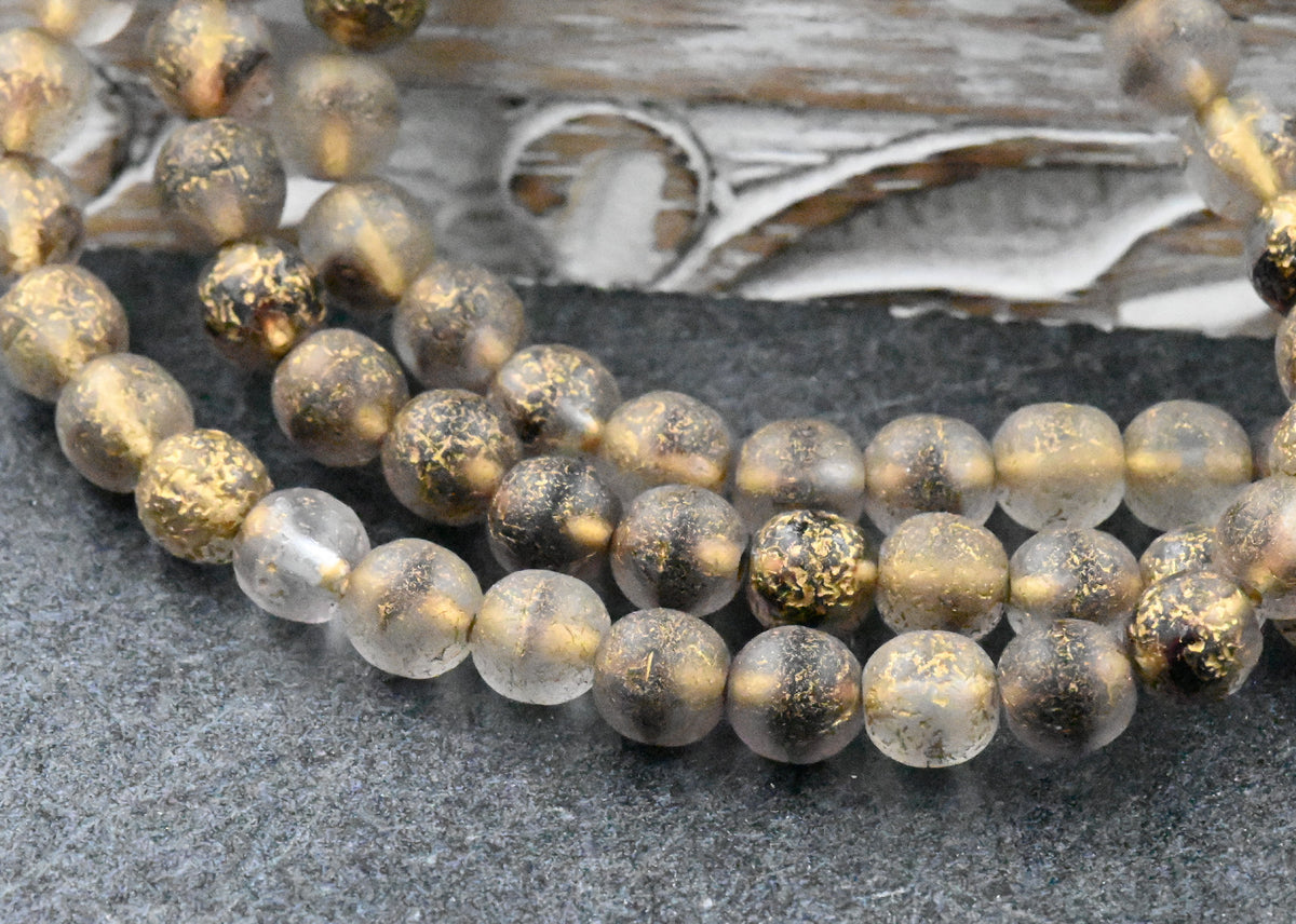 Transparent Glass and Eggplant Round 30pc Burnished Gold Wash with Etched Finish